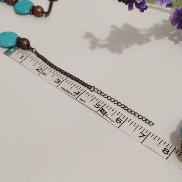 Turquoise Beaded Necklace and Bracelet Set with Antique Gold Accents NEW - Picture 10 of 11